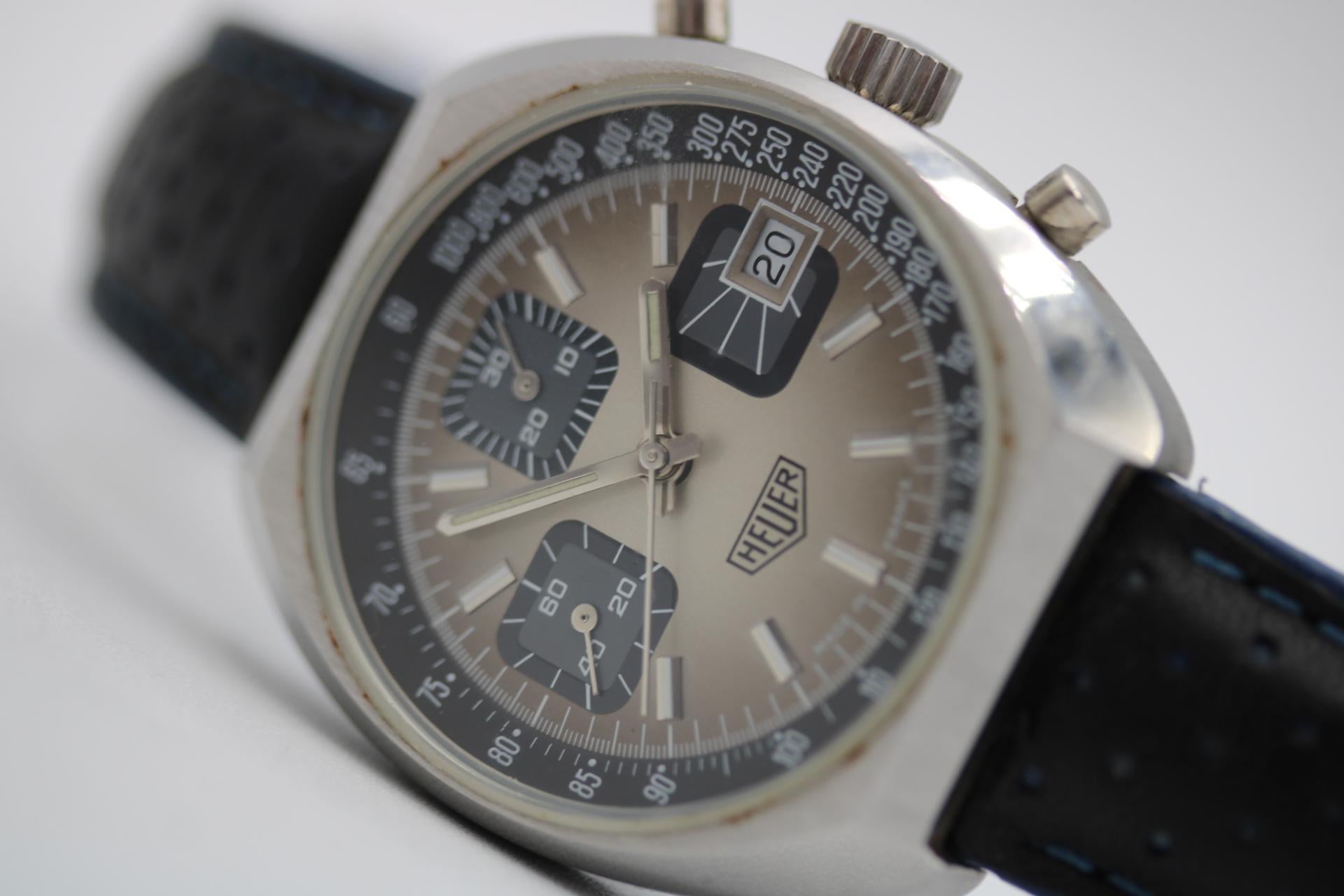Vintage Heuer 1614 Cronógrafo  Valjoux 7735  Años 70 de fabricación francesa  Esfera rara en venta 8