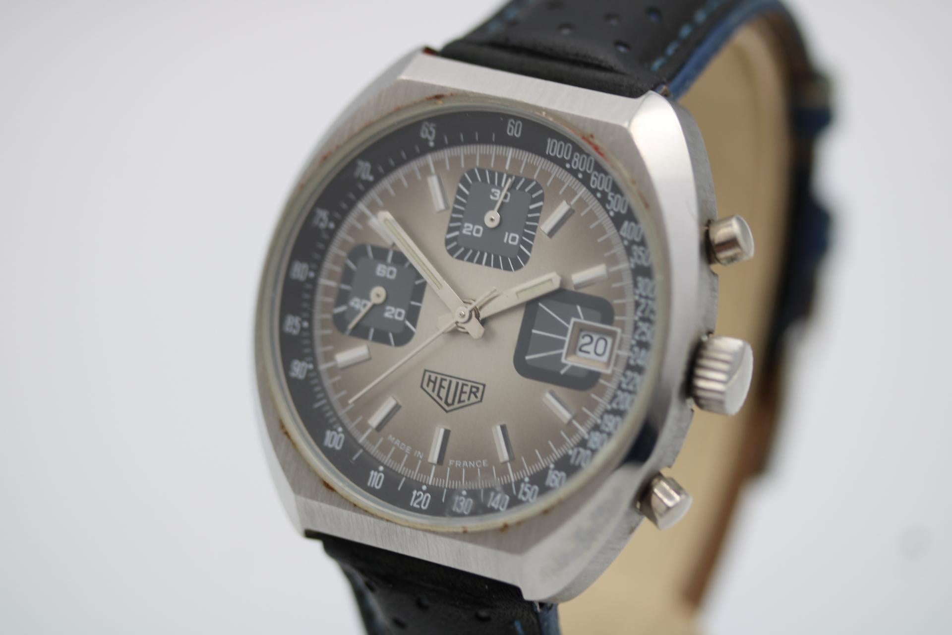 Vintage Heuer 1614 Cronógrafo  Valjoux 7735  Años 70 de fabricación francesa  Esfera rara en Bueno estado para la venta en London, GB