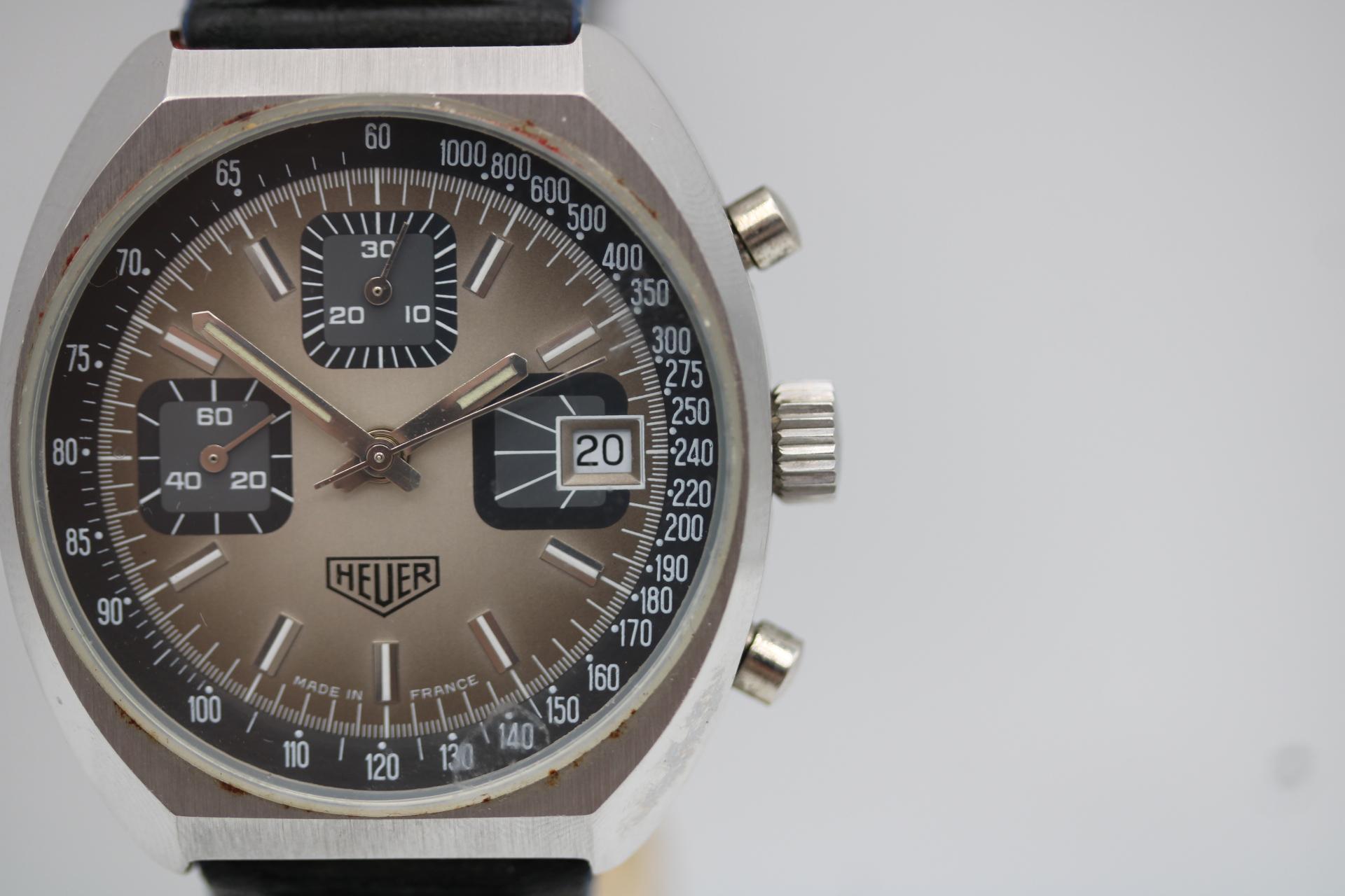 Vintage Heuer 1614 Cronógrafo  Valjoux 7735  Años 70 de fabricación francesa  Esfera rara en venta 2