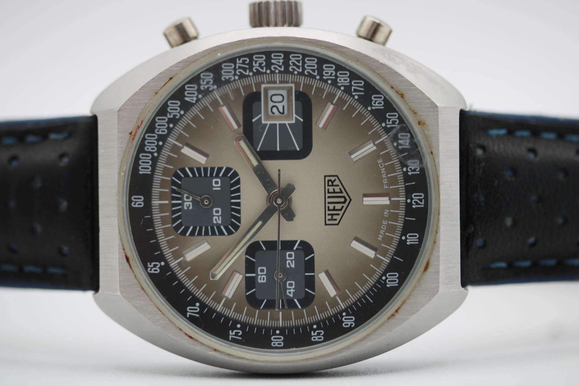 Vintage Heuer 1614 Cronógrafo  Valjoux 7735  Años 70 de fabricación francesa  Esfera rara en venta 4