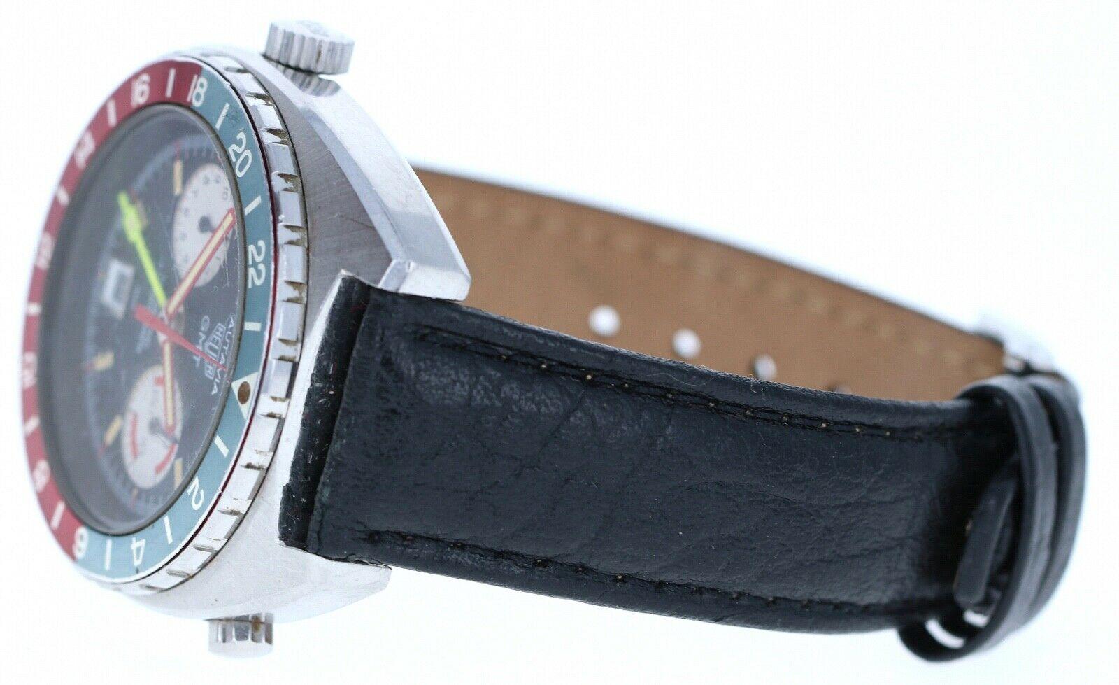 Vintage Heuer Autavia GMT 11630 Automatic Chronograph Watch with Box In Good Condition For Sale In Beverly Hills, CA