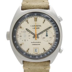 Vintage Heuer Carrera Chronograph Steel Cream Dial Automatic Men's Watch 1153
