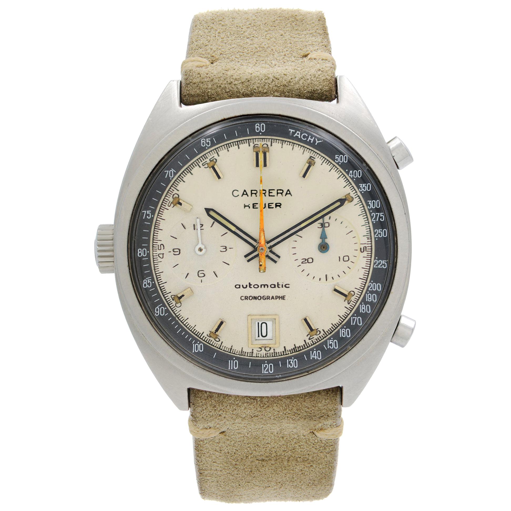 Vintage Heuer Carrera Chronograph Steel Cream Dial Automatic Men
s Watch 1153