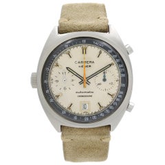 Vintage Heuer Carrera Chronograph Steel Cream Dial Automatic Men's Watch 1153