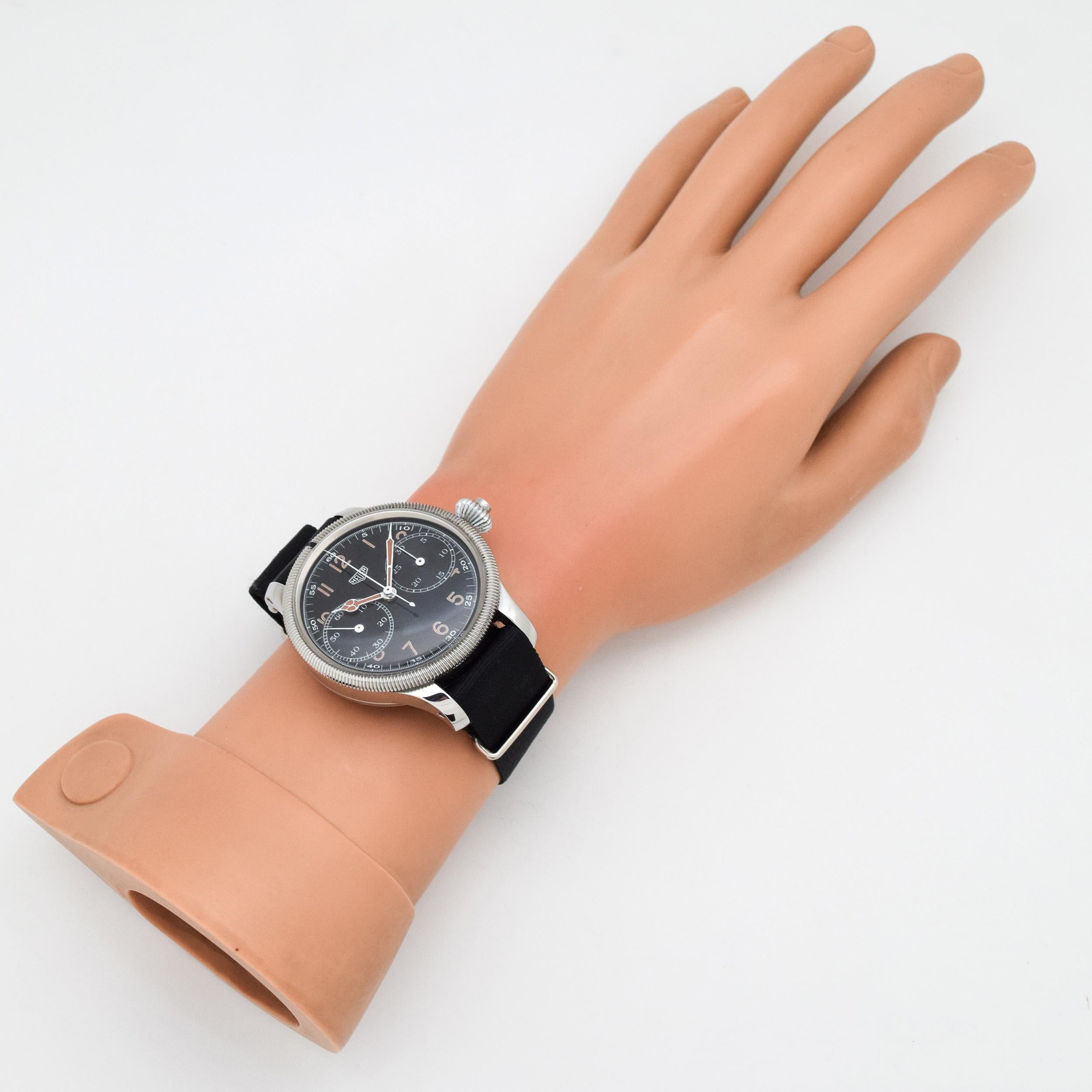 Vintage Heuer Monopoussoir Stainless Steel Watch, 1950s For Sale 2