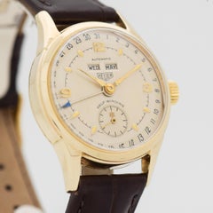 Vintage Heuer Triple Date 14 Karat Yellow Gold Plated Watch