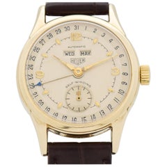 Vintage Heuer Triple Date 14 Karat Yellow Gold Plated Watch