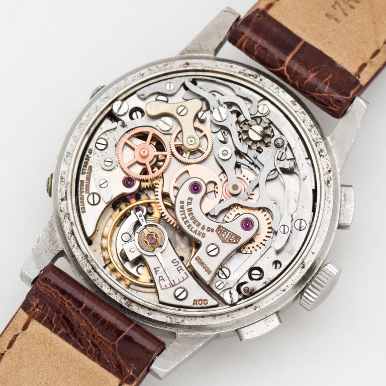 Vintage Heuer Triple Date Chronograph Stainless Steel Watch, 1940s at