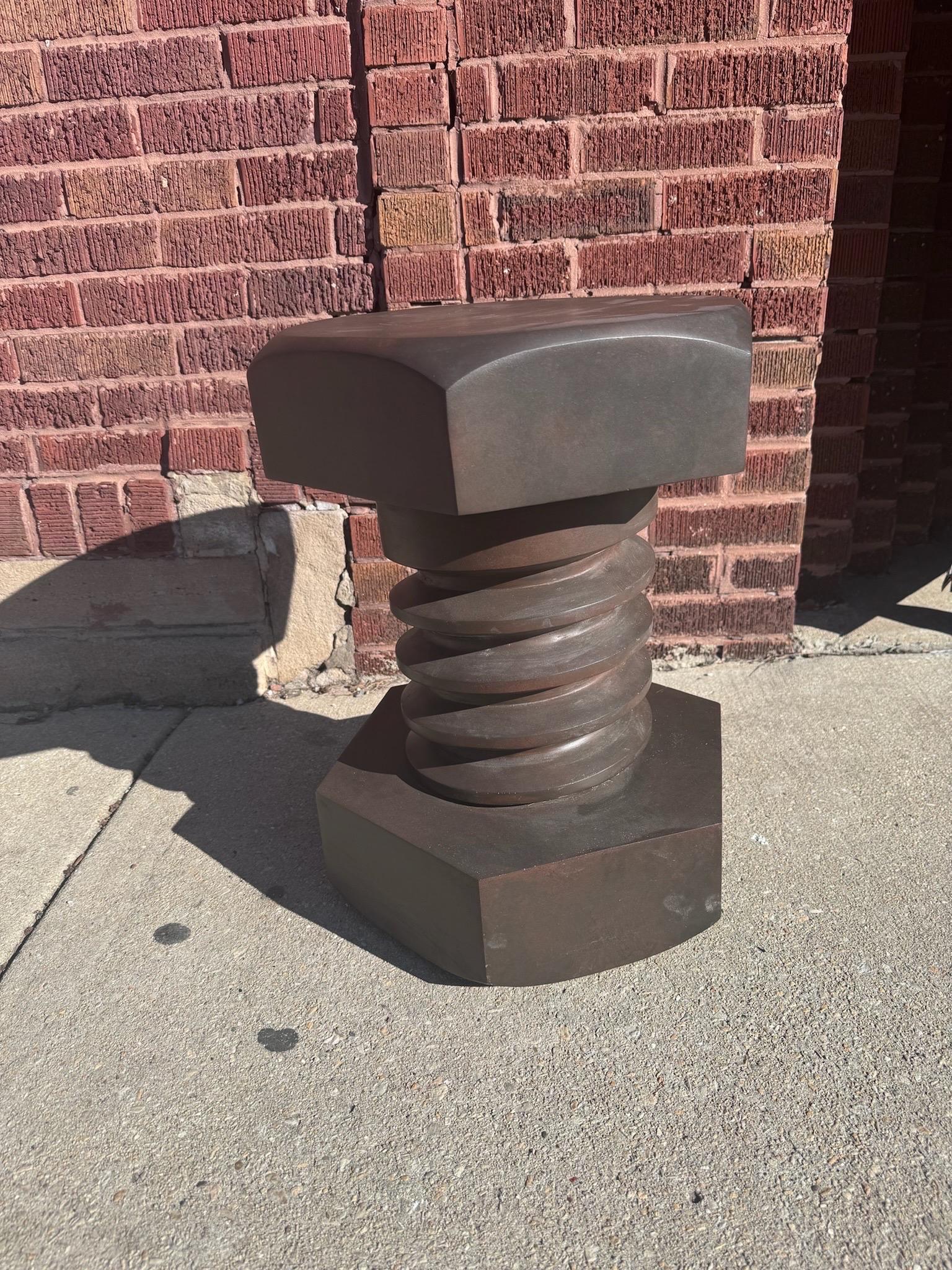 Vintage Hex Bolt Side Table/Stool in Brown In Good Condition For Sale In Chicago, IL