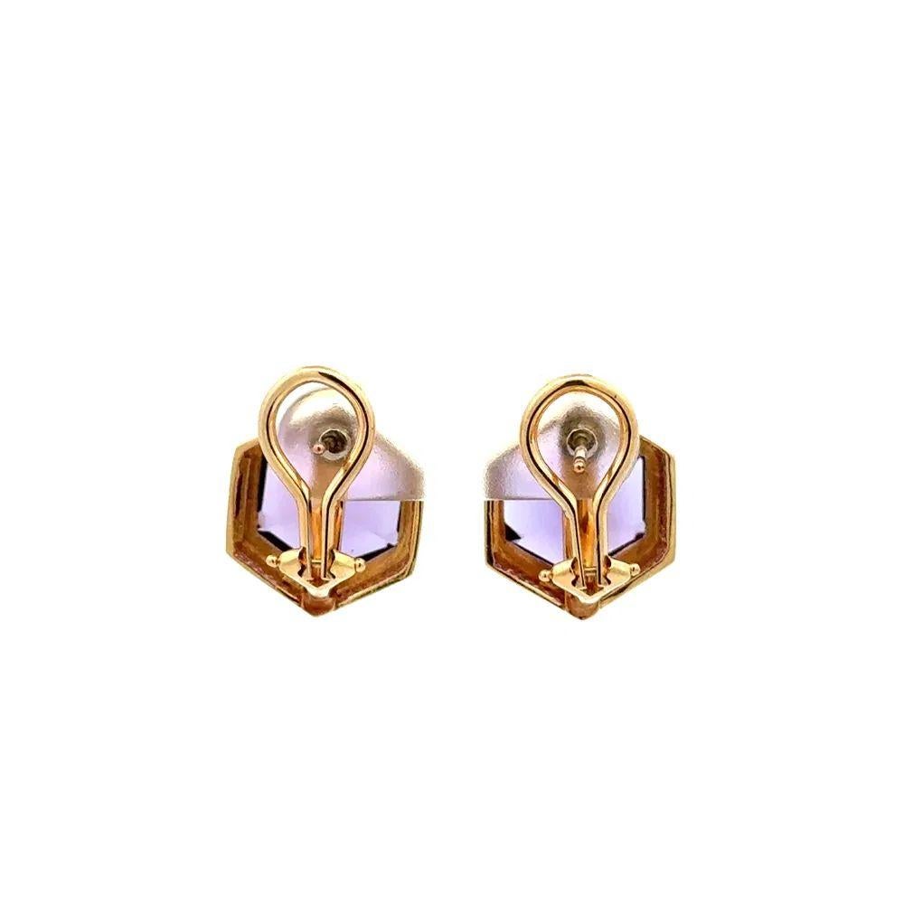 Hexagon Cut Vintage Hexagon Amethyst Gold French Clip Earrings For Sale