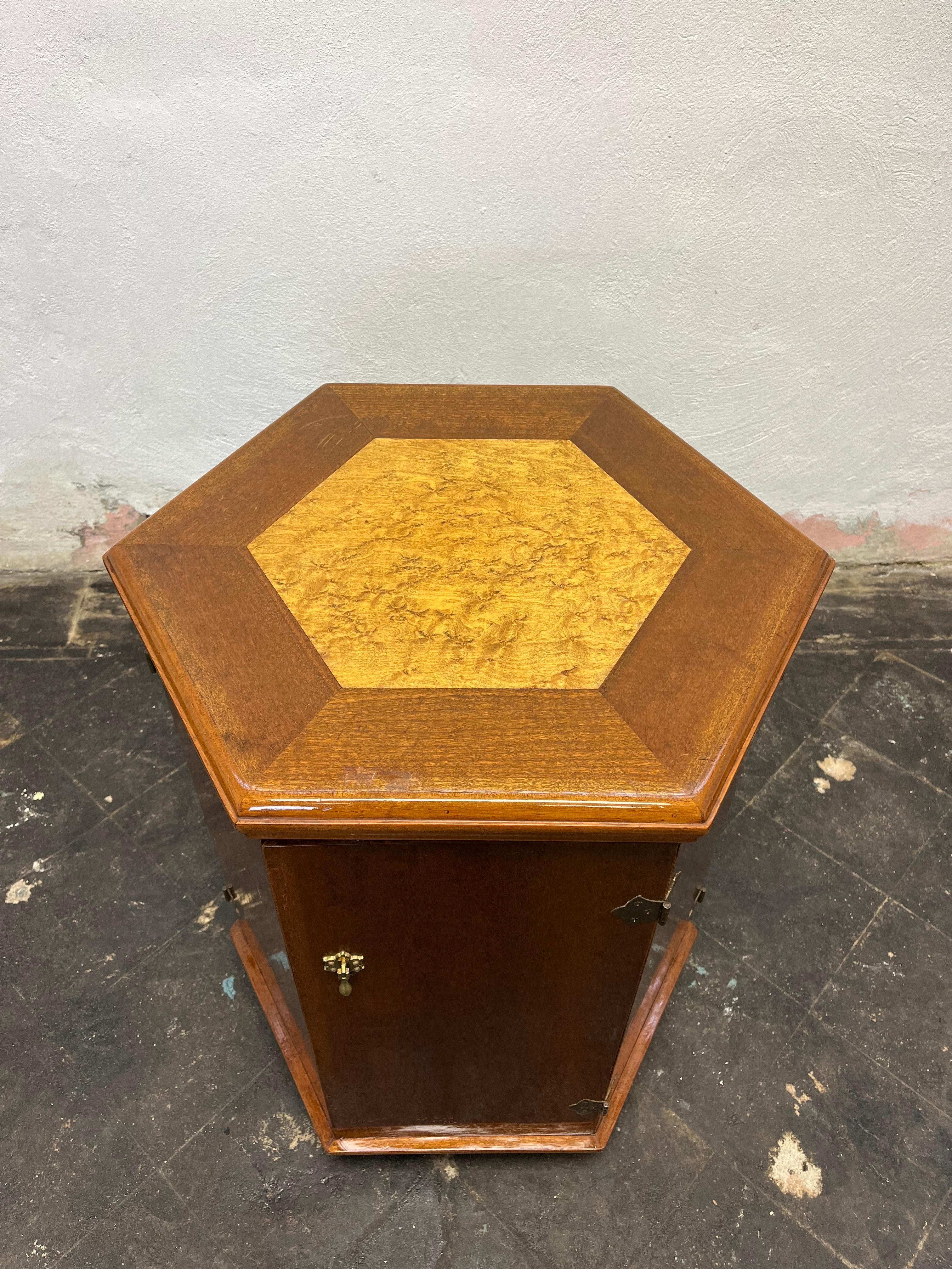 Unknown Vintage Hexagon Table Burled Inset  For Sale