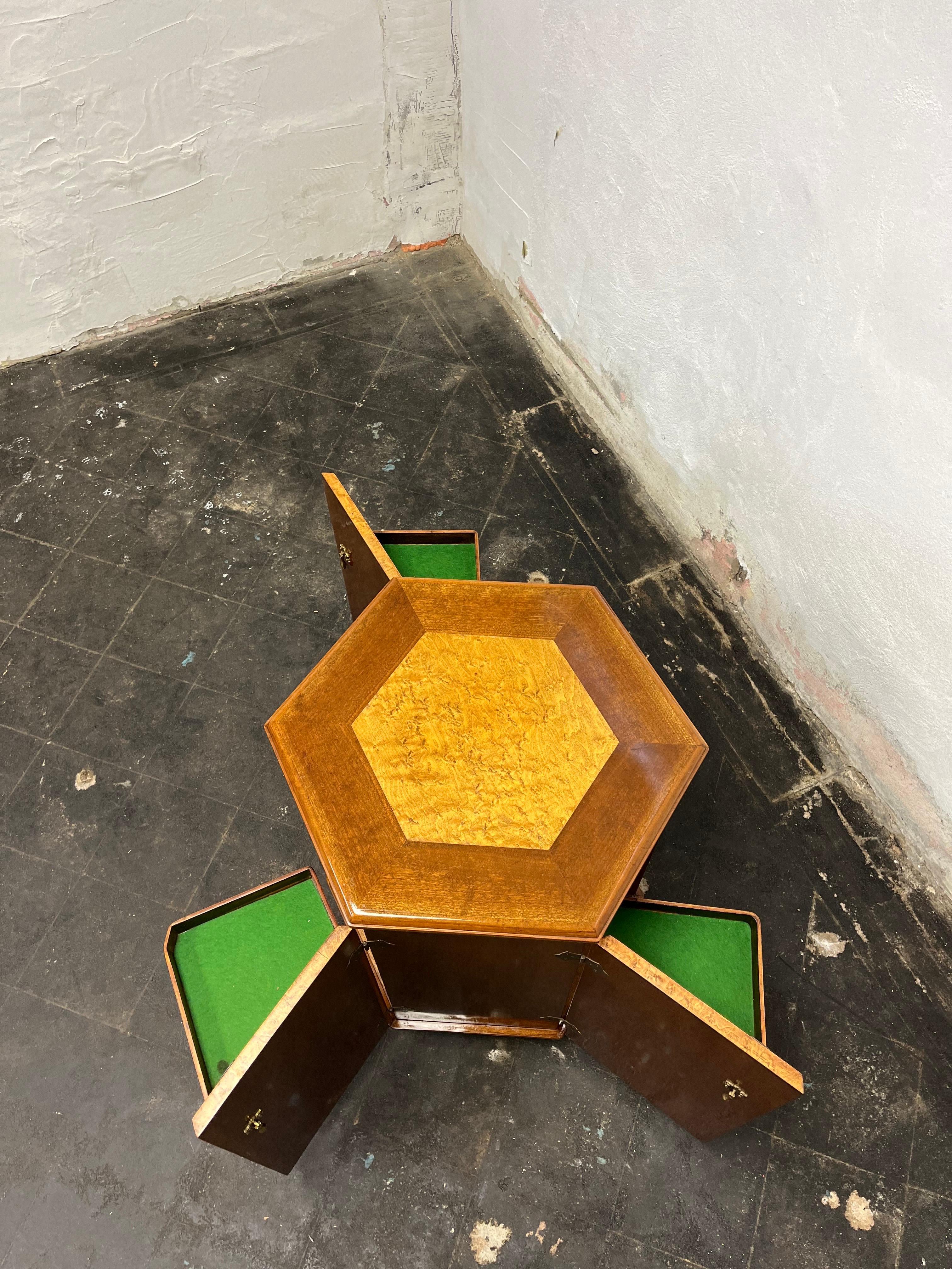 Unknown Vintage Hexagon Table Burled Inset
