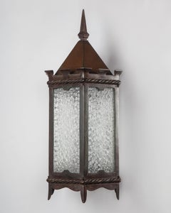 Vintage Hexagonal Bronze Exterior Wall Lanterns with Textured Glass, circa 1920