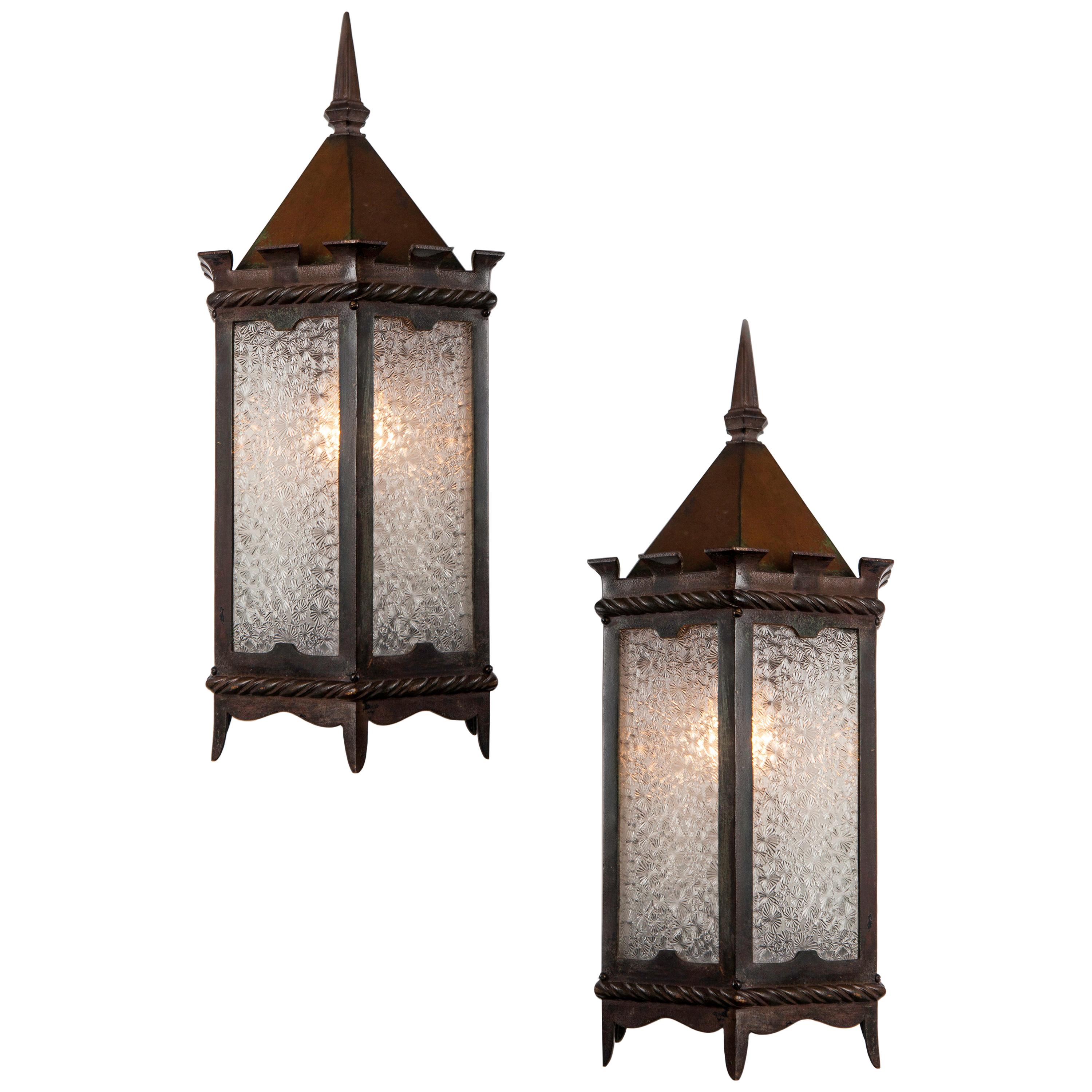 Vintage Hexagonal Bronze Exterior Wall Lanterns with Textured Glass, circa  1920 For Sale at 1stDibs | vintage wall lanterns, vintage textured glass,  antique textured glass