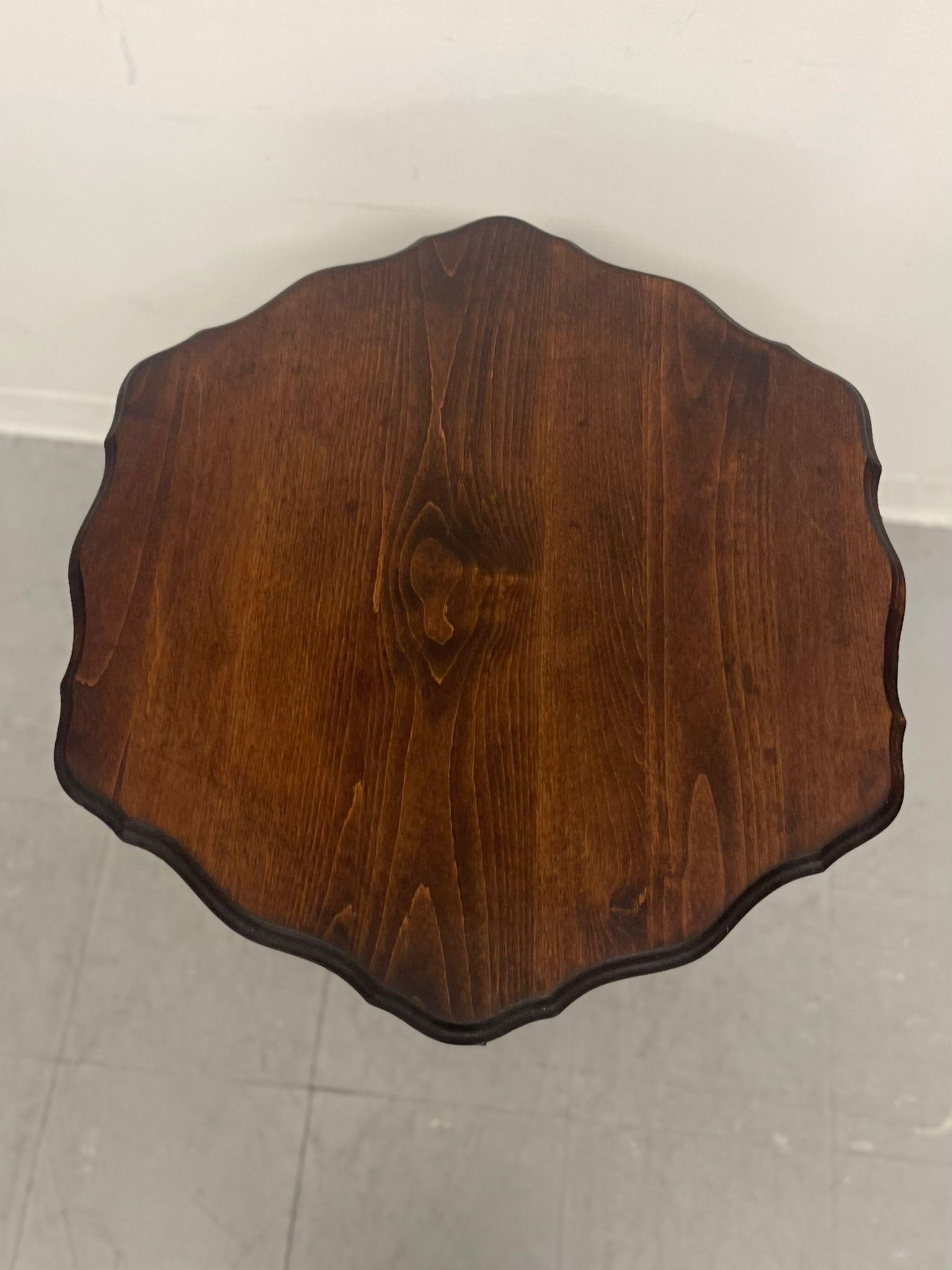 Vintage Hexagonal Carved Wooden Accent Side Table With Scalloped Legs. 3