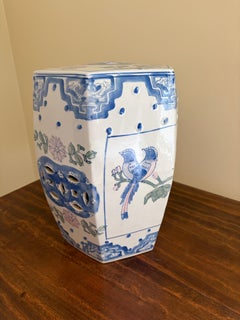 Vintage Hexagonal Chinoiserie Porcelain Garden Stool or Side Table