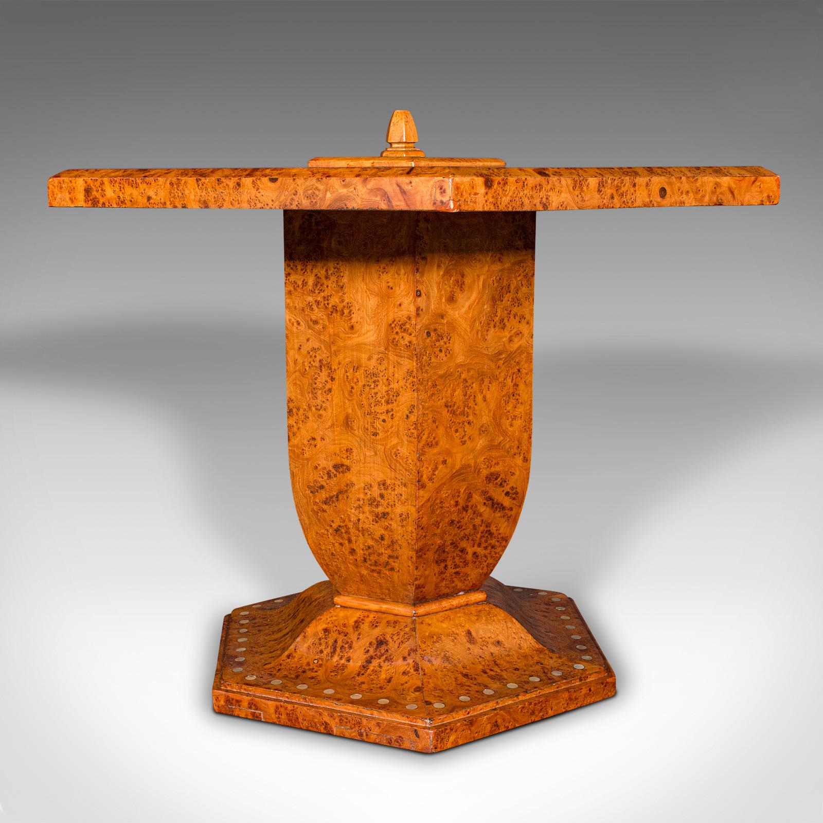 Vintage Hexagonal Coffee Table, English, Burr Walnut, Centrepiece, Art Deco For Sale 6