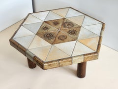 Roger Capron - Vintage Hexagonal Coffee Table with Ceramic Tiles on Wood Legs
