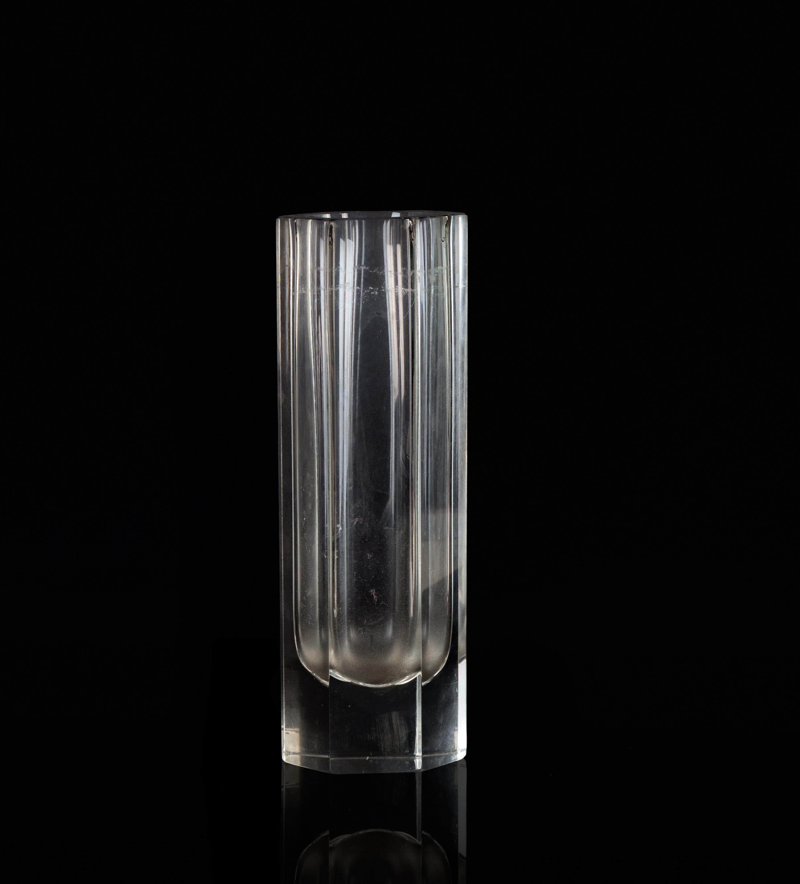 Vintage Hexagonal Glass Vase, Italy, 1970s In Good Condition For Sale In Roma, IT