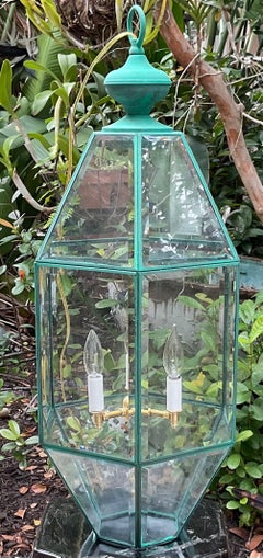 Vintage Hexagonal Hanging Lantern  Solid Brass Foyer Pendant Light