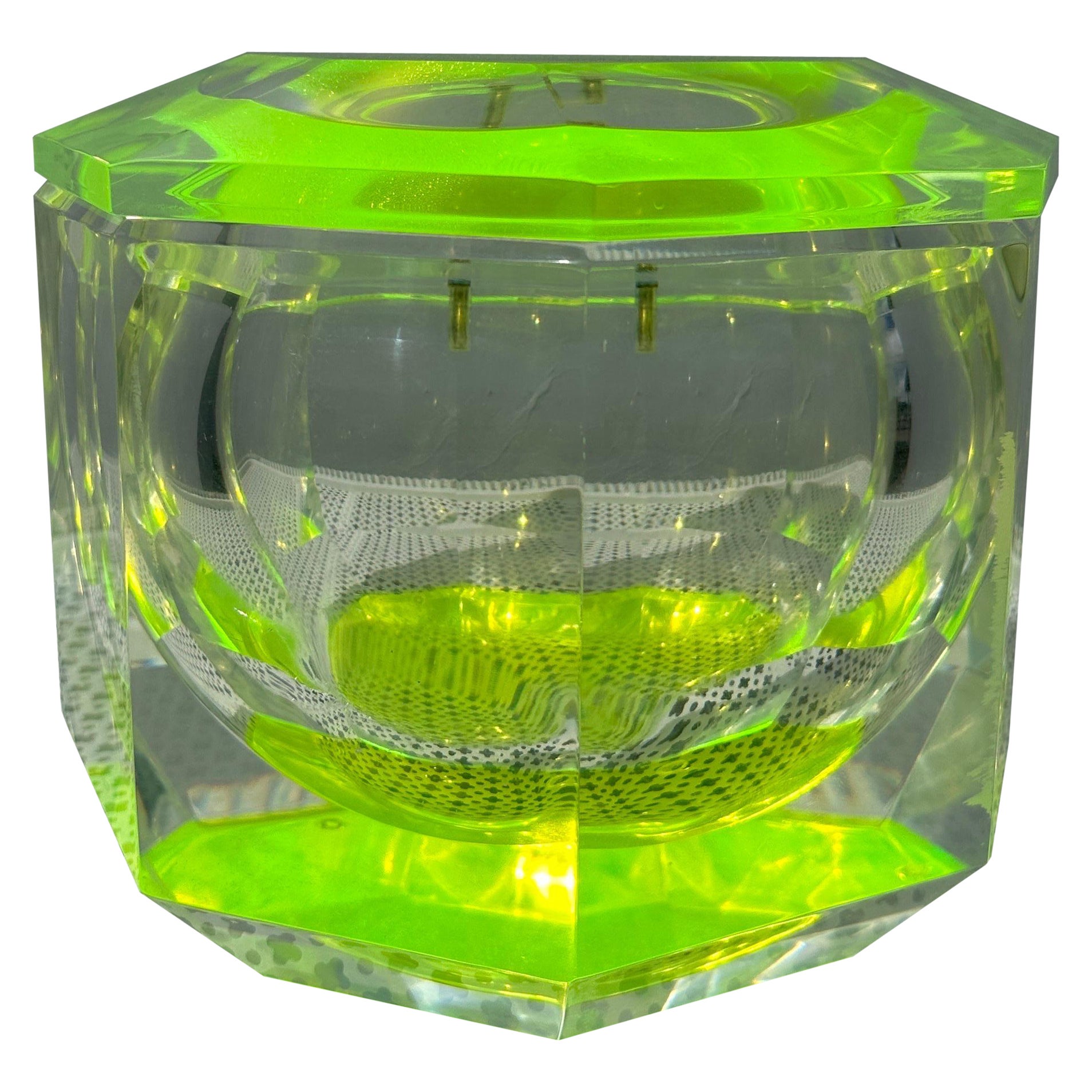 Vintage Hexagonal Lucite Ice Bucket w/ Swivel Top by Albrizzi