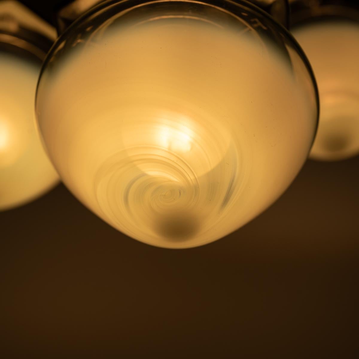 Vintage Hexagonal Polished Brass Pendant Lights with Vaseline Glass Shades For Sale 8