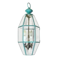 Vintage Hexagonal Solid Brass Hanging Lantern / Foyer Pendant Light 24”H x 10” W