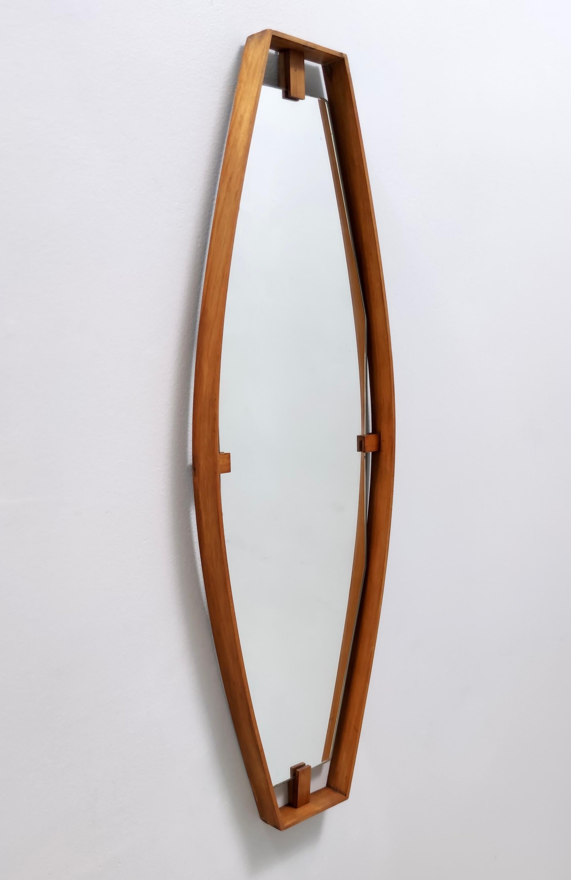 Mid-Century Modern Vintage Hexagonal Wall Mirror with a Beech Frame, Italy
