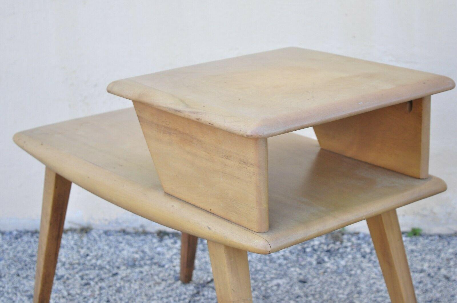 Vintage Heywood Wakefield Birch Maple Champagne Step End Tables, a Pair For Sale 4