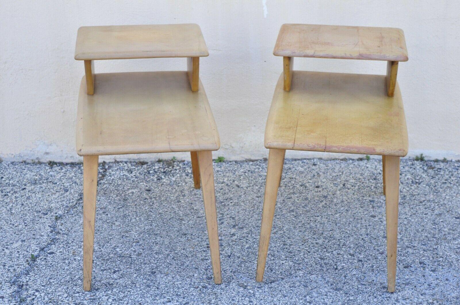 Vintage Heywood Wakefield Birch Maple Champagne Step End Tables, a Pair For Sale 5