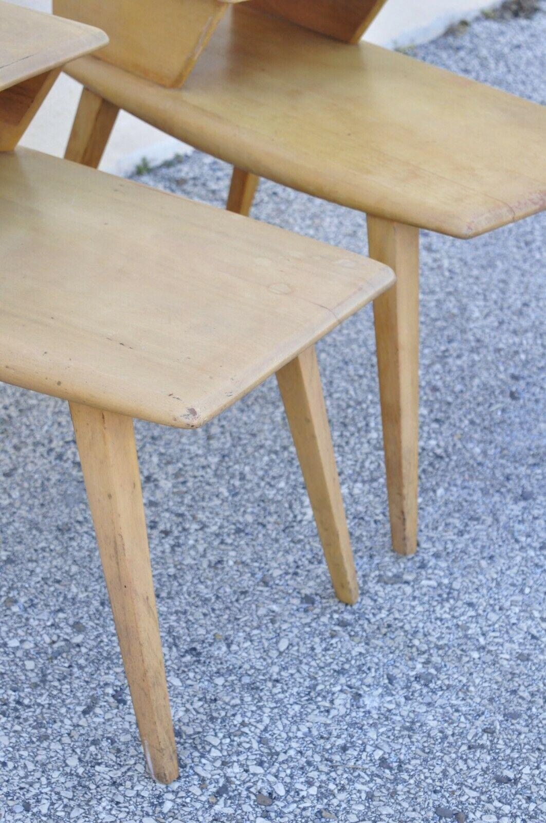 American Vintage Heywood Wakefield Birch Maple Champagne Step End Tables, a Pair For Sale