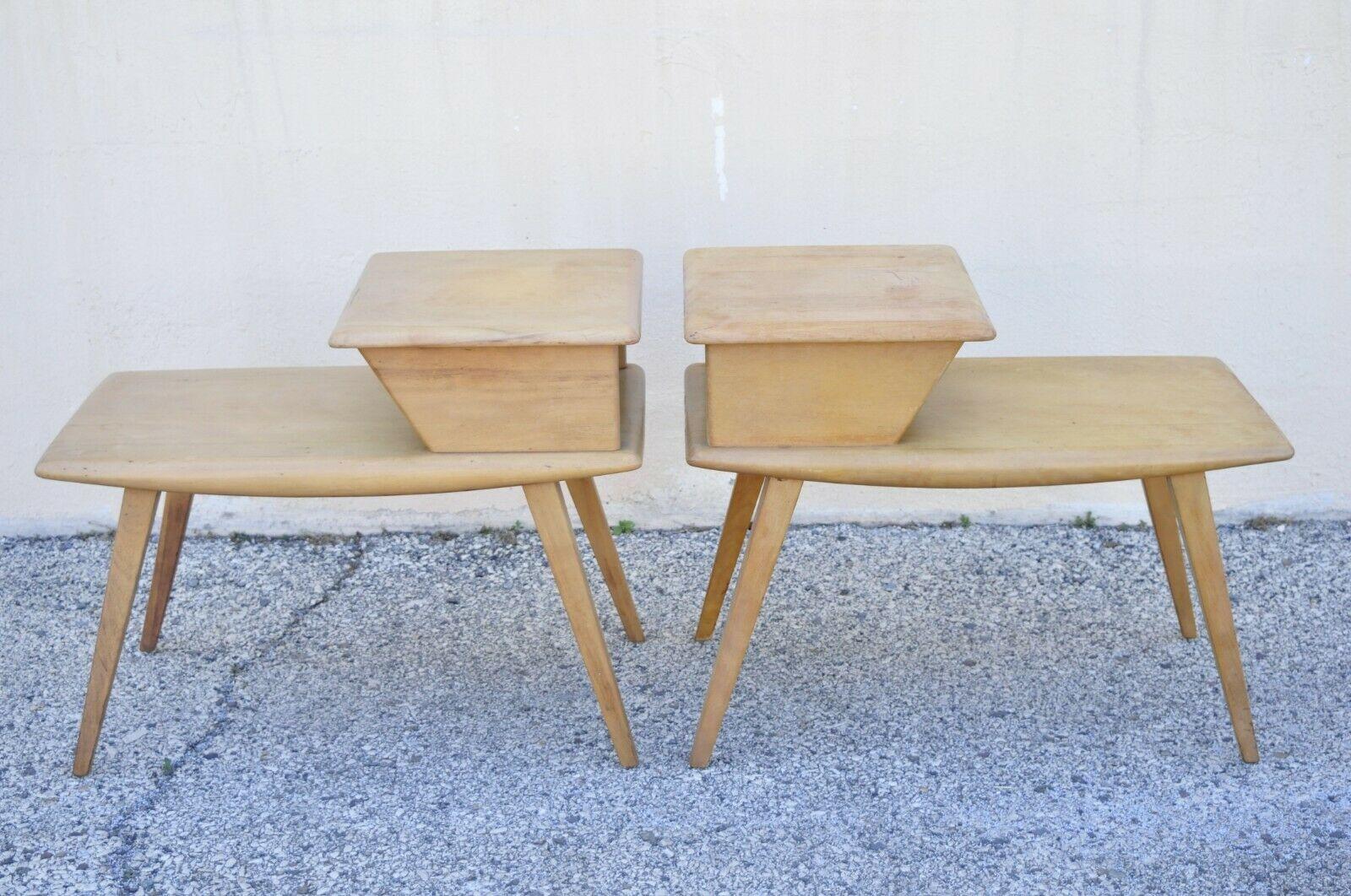20th Century Vintage Heywood Wakefield Birch Maple Champagne Step End Tables, a Pair For Sale