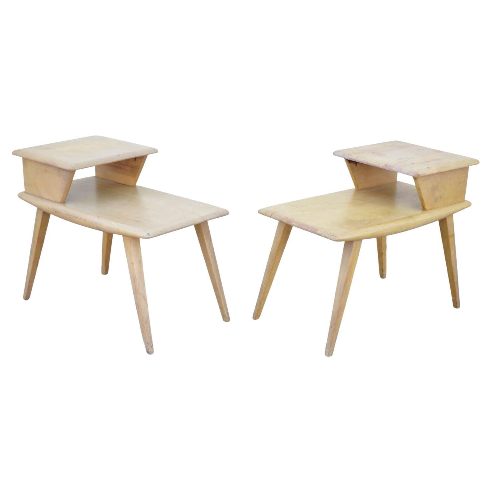 Vintage Heywood Wakefield Birch Maple Champagne Step End Tables, a Pair For Sale