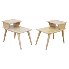 Retro Heywood Wakefield Birch Maple Champagne Step End Tables, a Pair