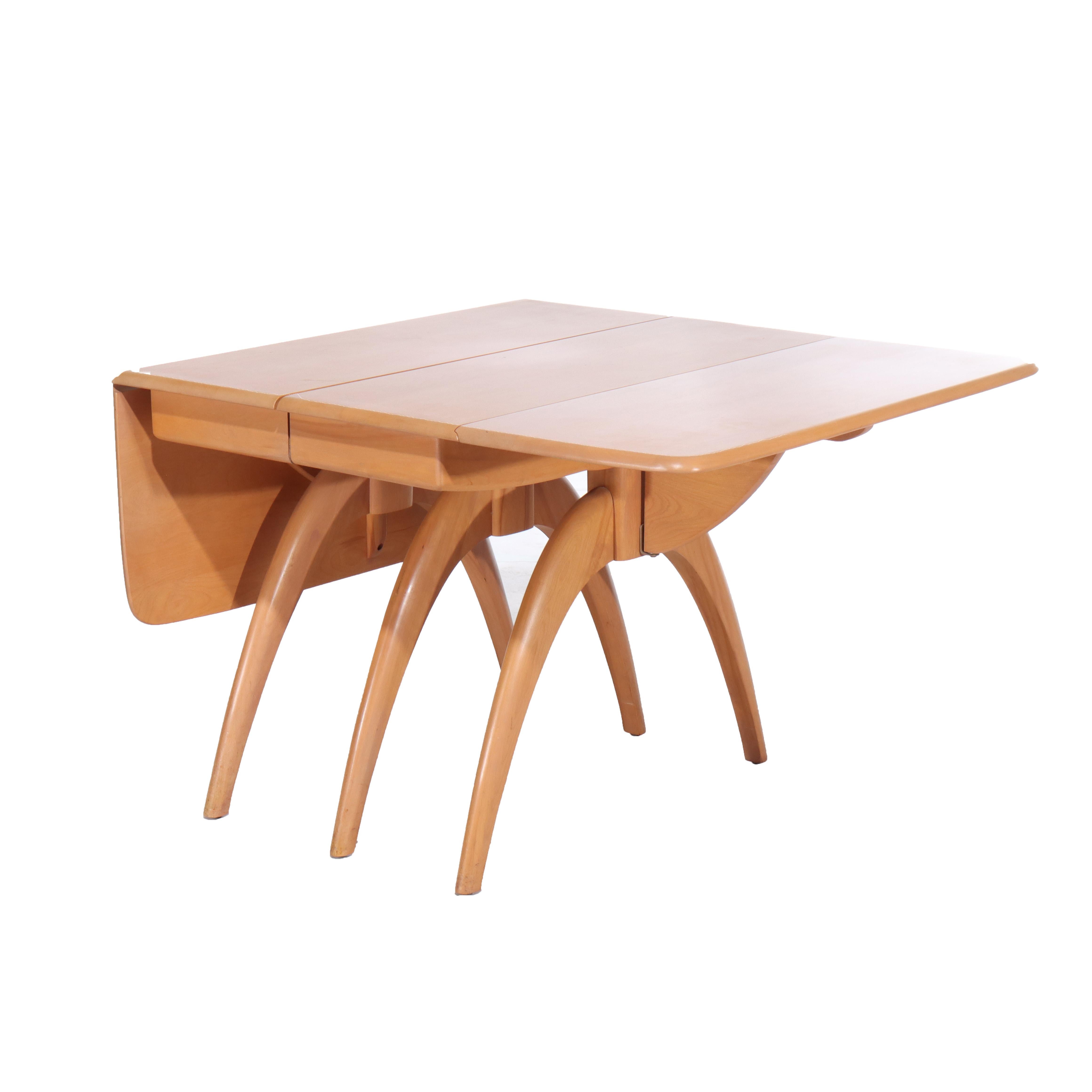 Bouleau Vintage Heywood Wakefield Champagne Finish Birch Wishbone Drop Leaf Table C1950 en vente