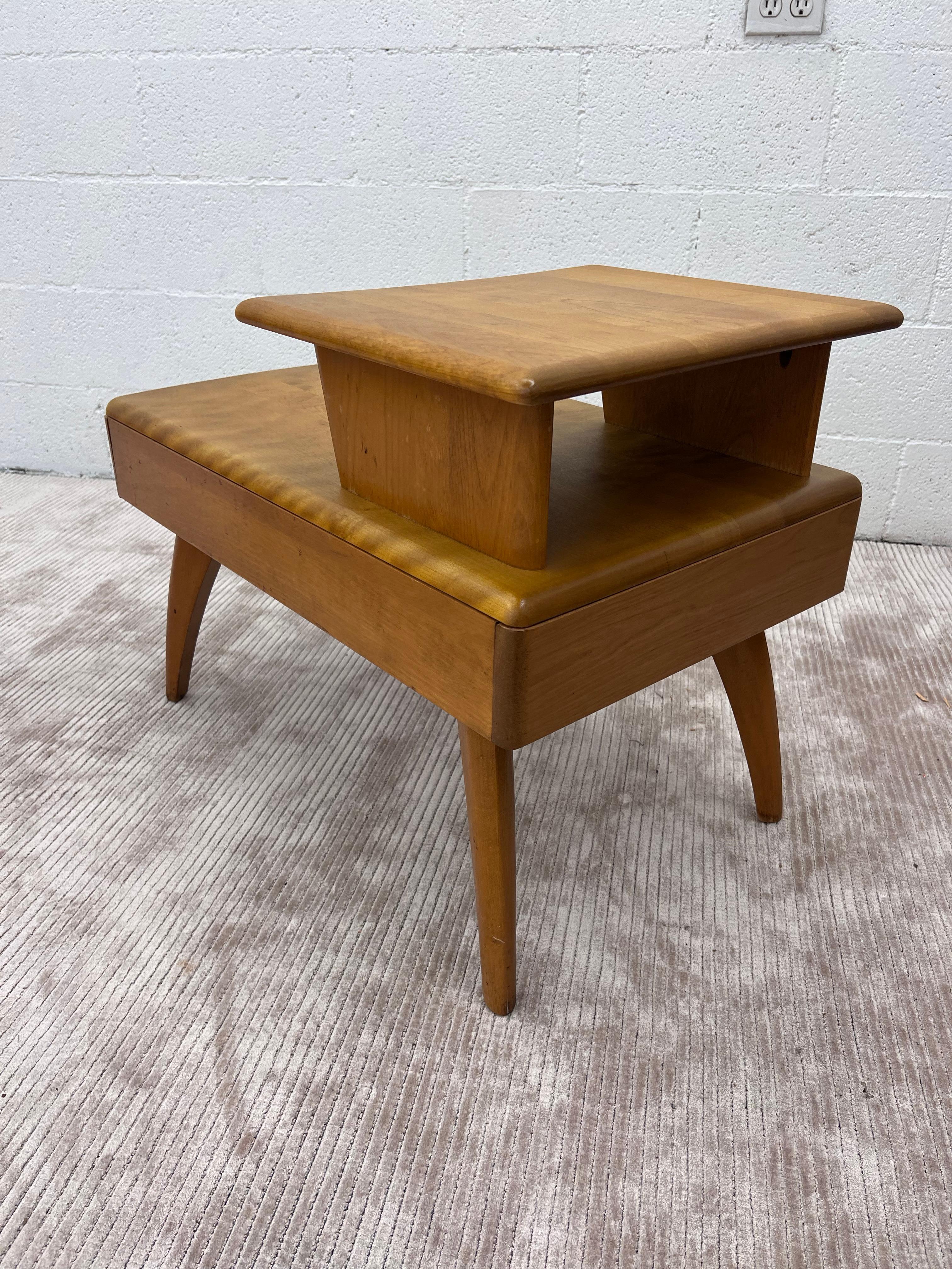 Vintage Heywood Wakefield Mid Century modern 2 Tier Side Table with Drawer For Sale 2