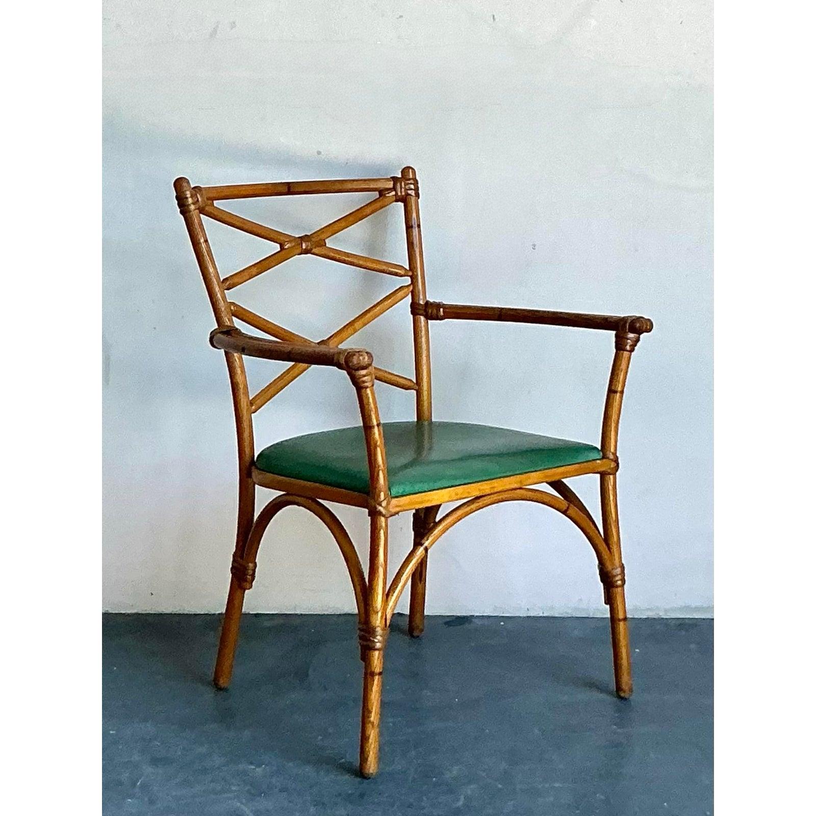 Américain Chaise de bureau vintage en rotin courbé Heywood Wakefield Mid-Century Modern en vente