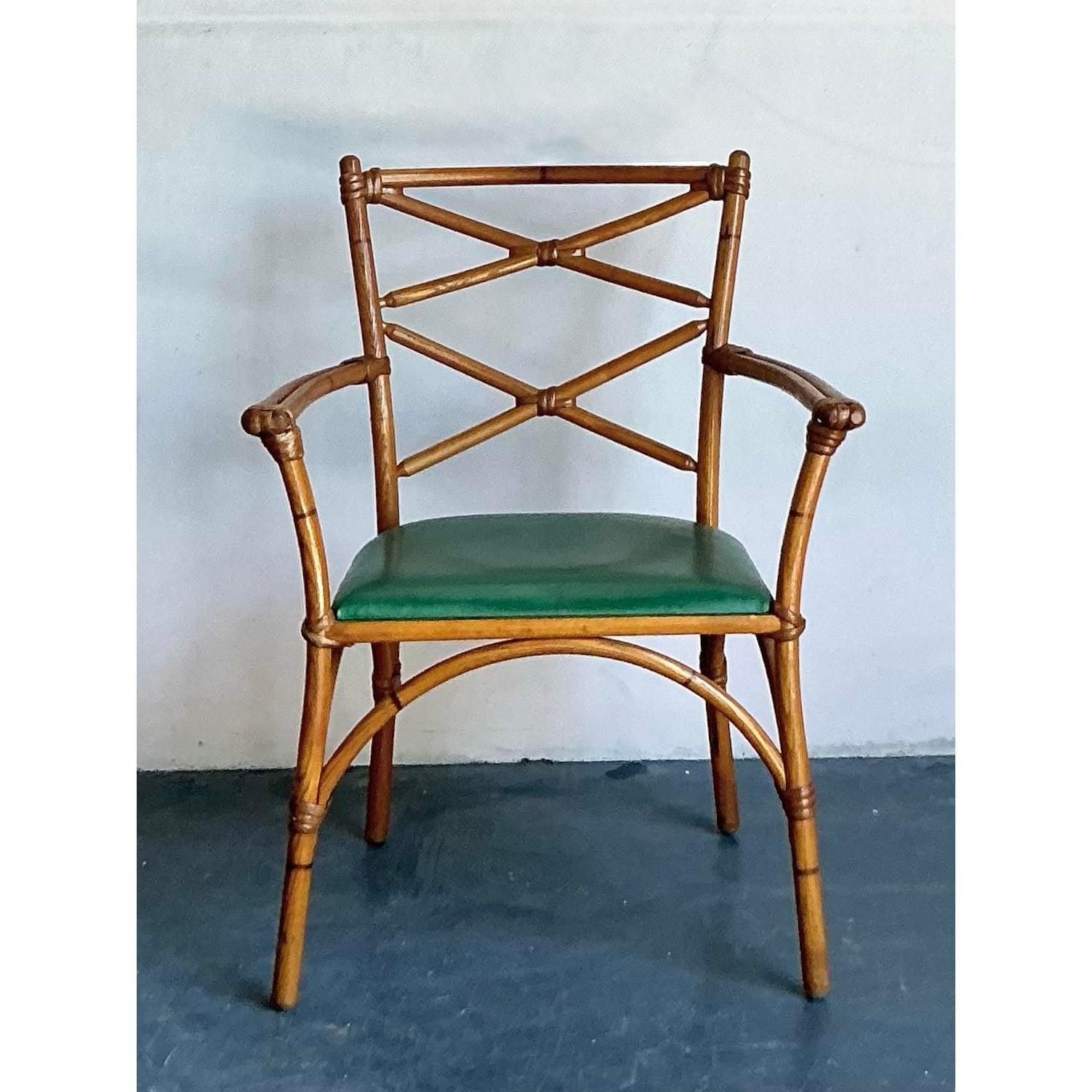 Tissu d'ameublement Chaise de bureau vintage en rotin courbé Heywood Wakefield Mid-Century Modern en vente