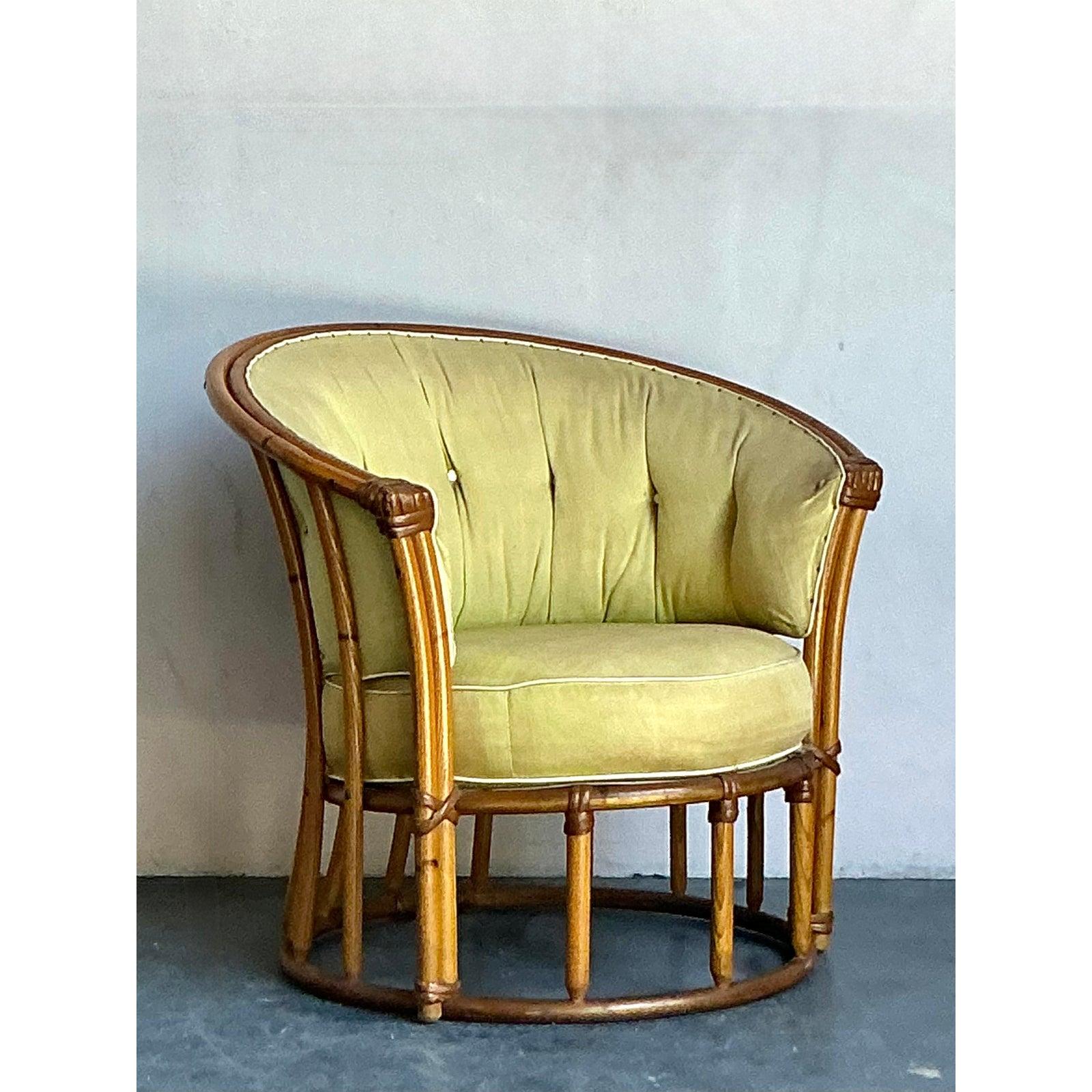Vintage Heywood Wakefield Mid-Century Modern Bent Rattan Lounge Chair (Hollywood Regency) im Angebot