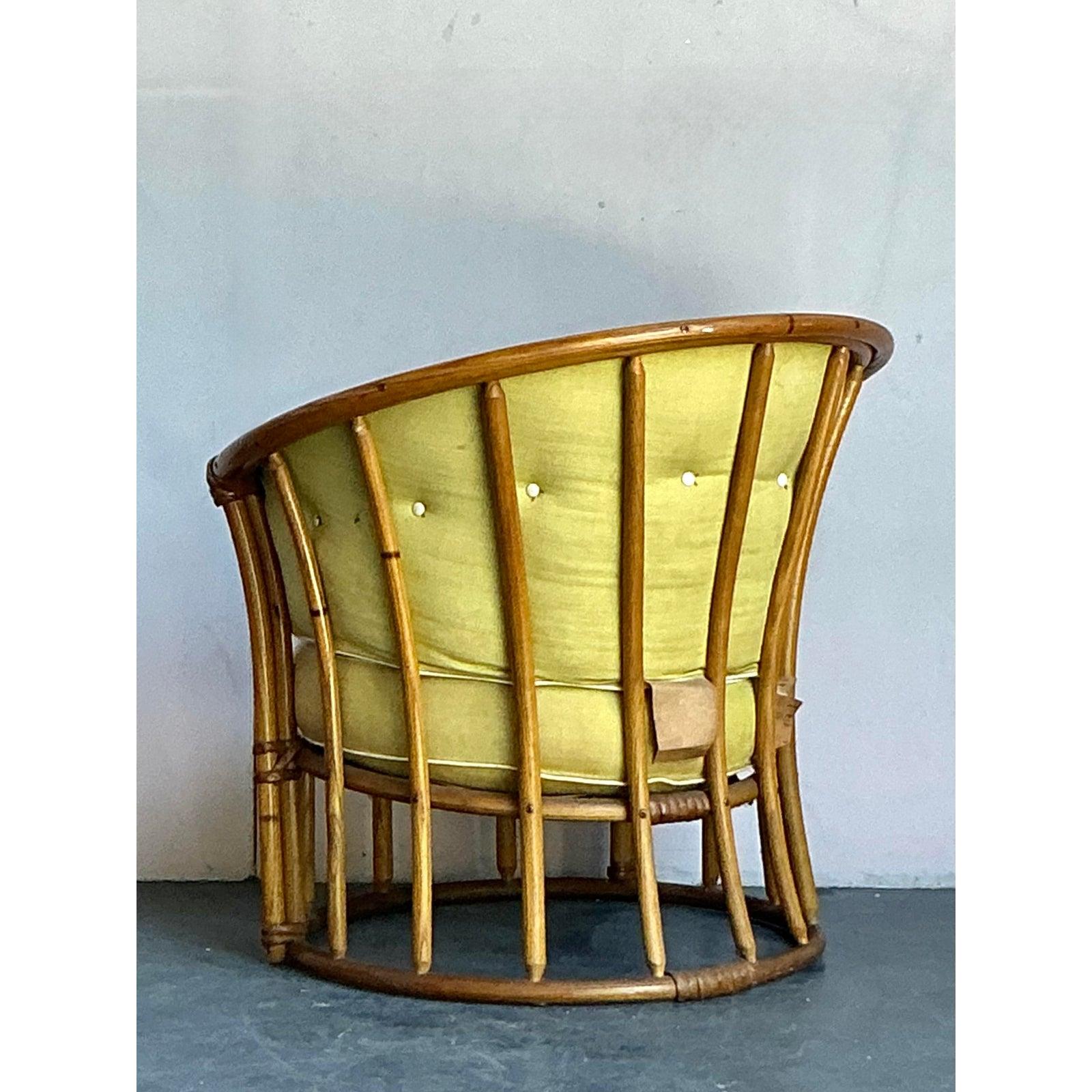 Vintage Heywood Wakefield Mid-Century Modern Bent Rattan Lounge Chair (amerikanisch) im Angebot