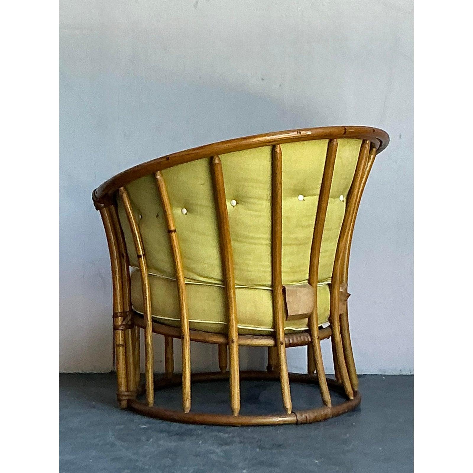 Vintage Heywood Wakefield Mid-Century Modern Bent Rattan Lounge Chair im Angebot 1