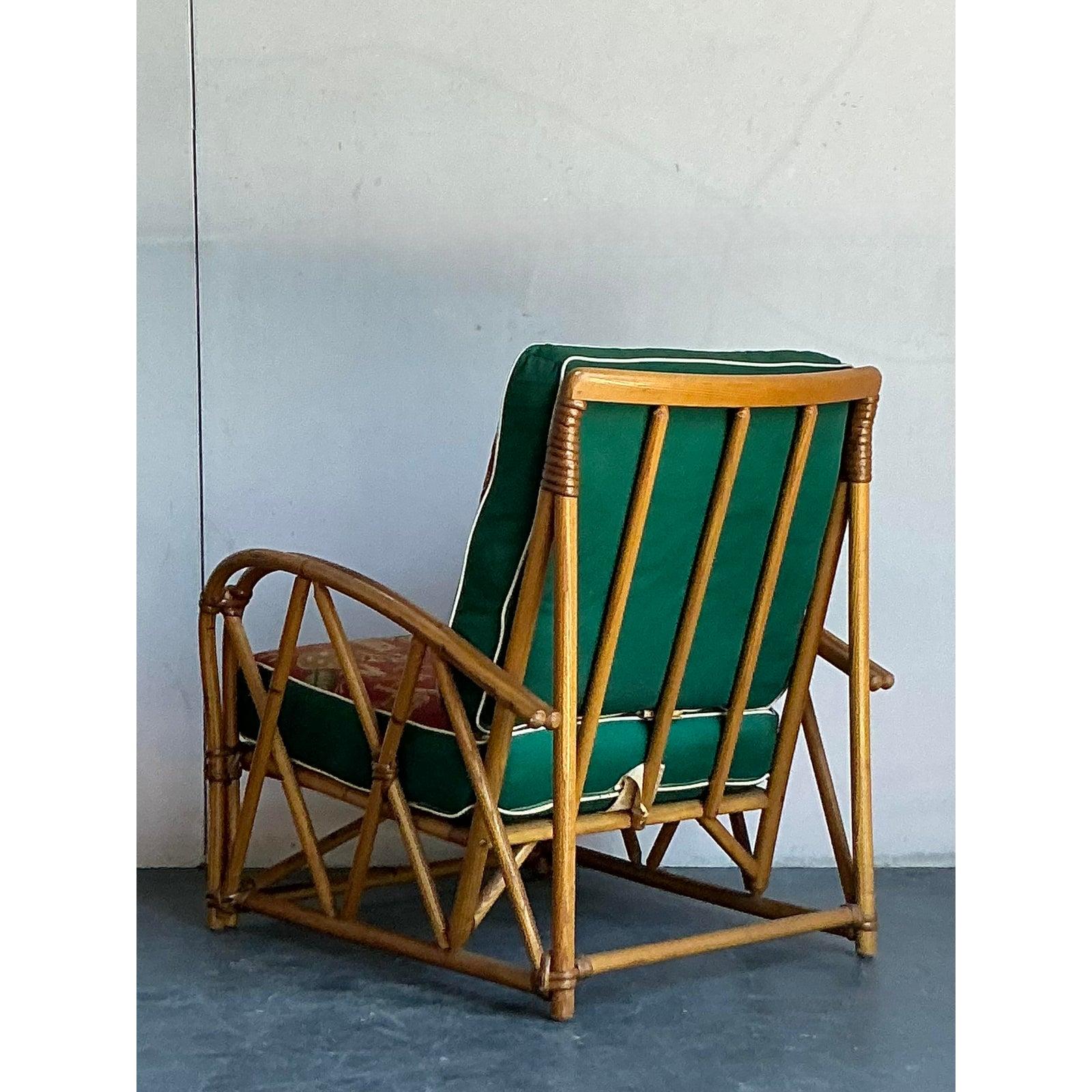 Chinoiserie Vintage Heywood Wakefield Mid-Century Modern Rattan Lounge Chair For Sale