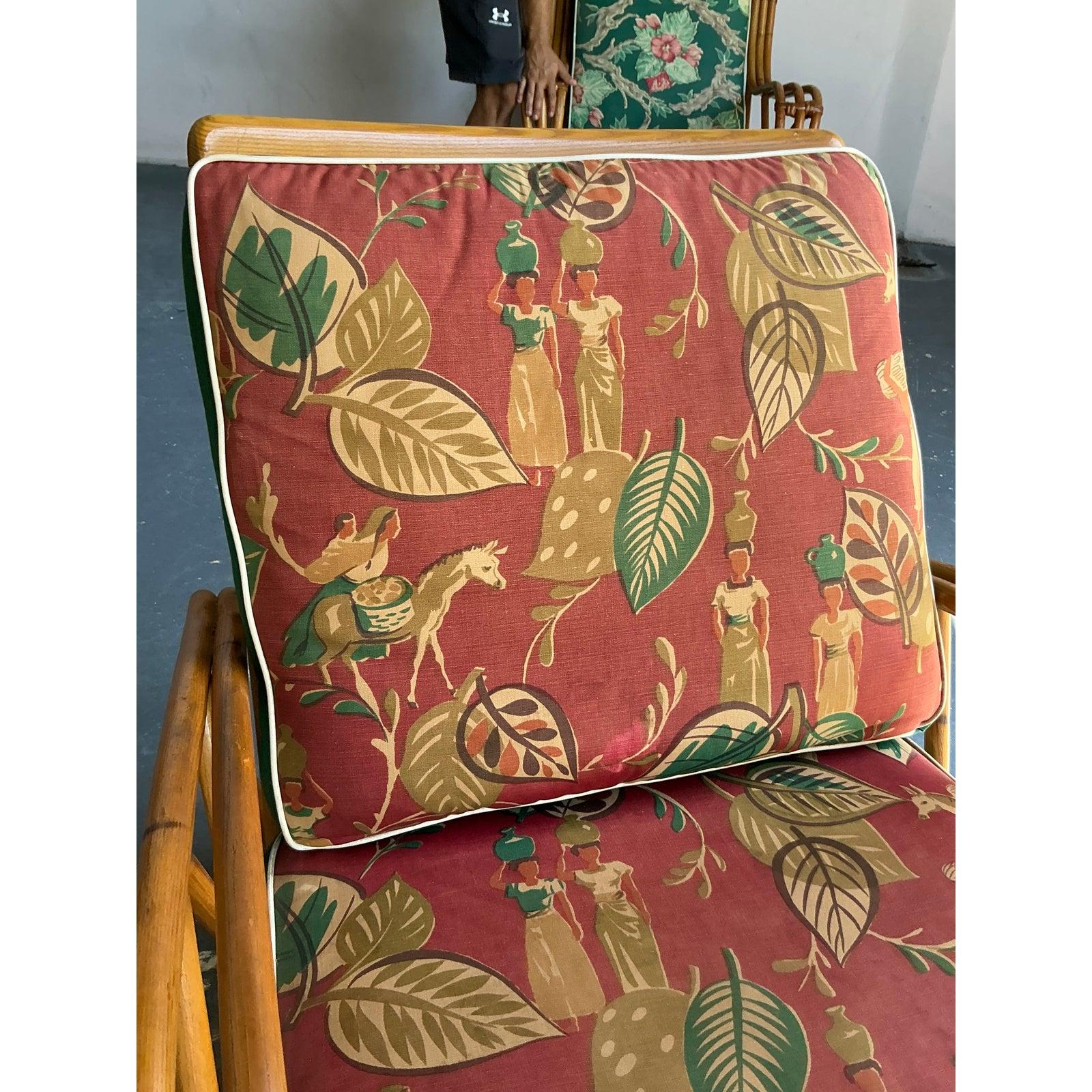 Fabric Vintage Heywood Wakefield Mid-Century Modern Rattan Lounge Chair For Sale