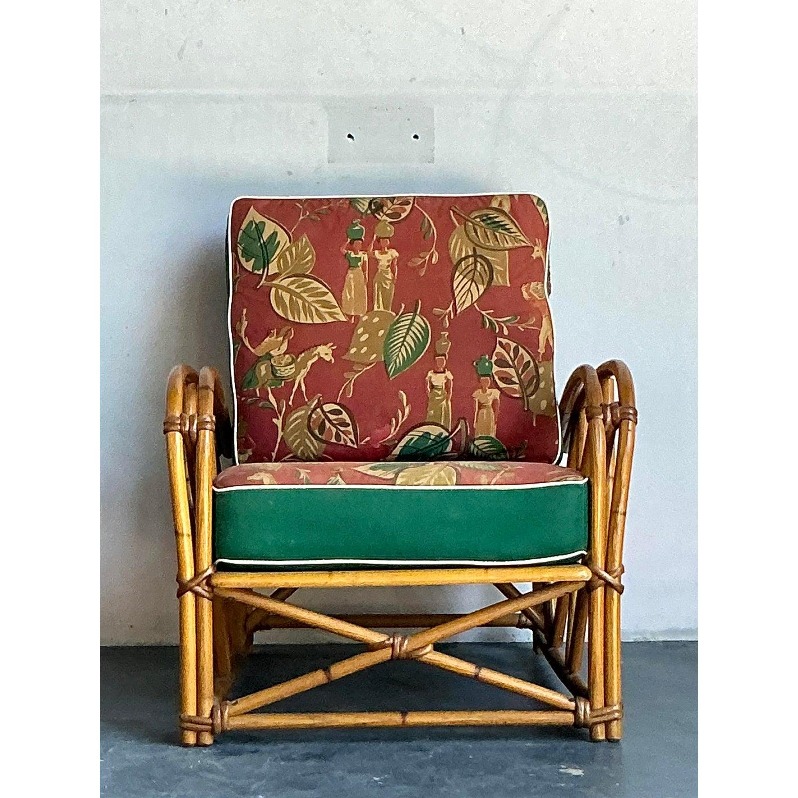 Vintage Heywood Wakefield Mid-Century Modern Rattan Lounge Chair For Sale 1