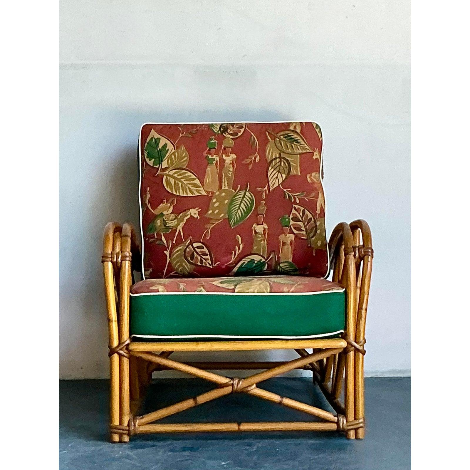 Vintage Heywood Wakefield Mid-Century Modern Rattan Lounge Chair For Sale 2
