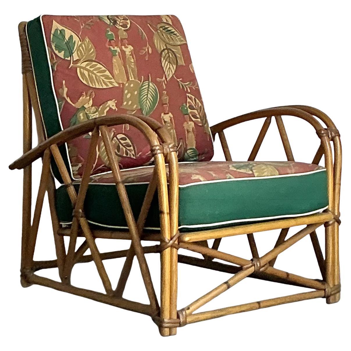 Vintage Heywood Wakefield Mid-Century Modern Rattan Lounge Chair For Sale