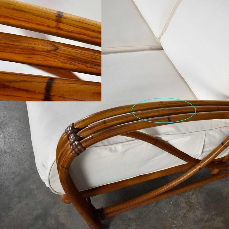 Vintage Heywood Wakefield Rattan Sofa New OffWhite Canvas Upholstery