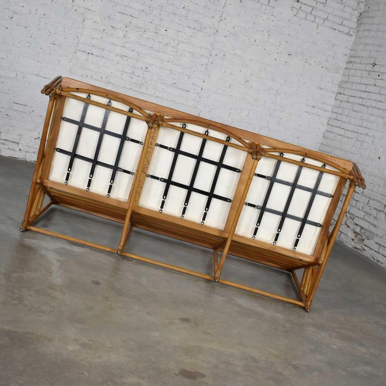 Vintage Heywood Wakefield Rattan Sofa New OffWhite Canvas Upholstery