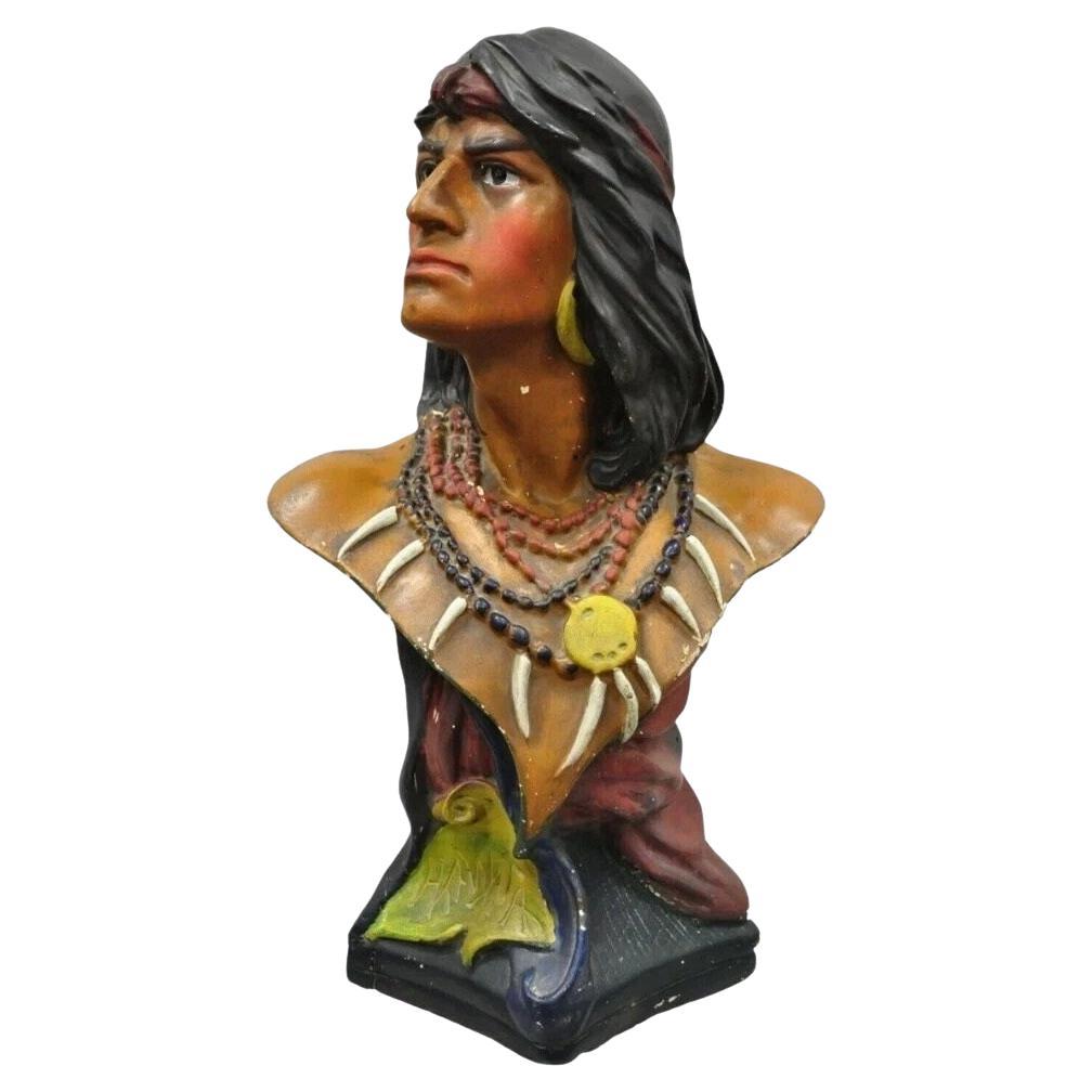 Vintage Hiawatha Native American Chalkware Cigar Store 20" Sculpture Bust Figure