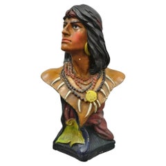 Vintage Hiawatha Native American Chalkware Cigar Store 20" Scultura Busto Figura